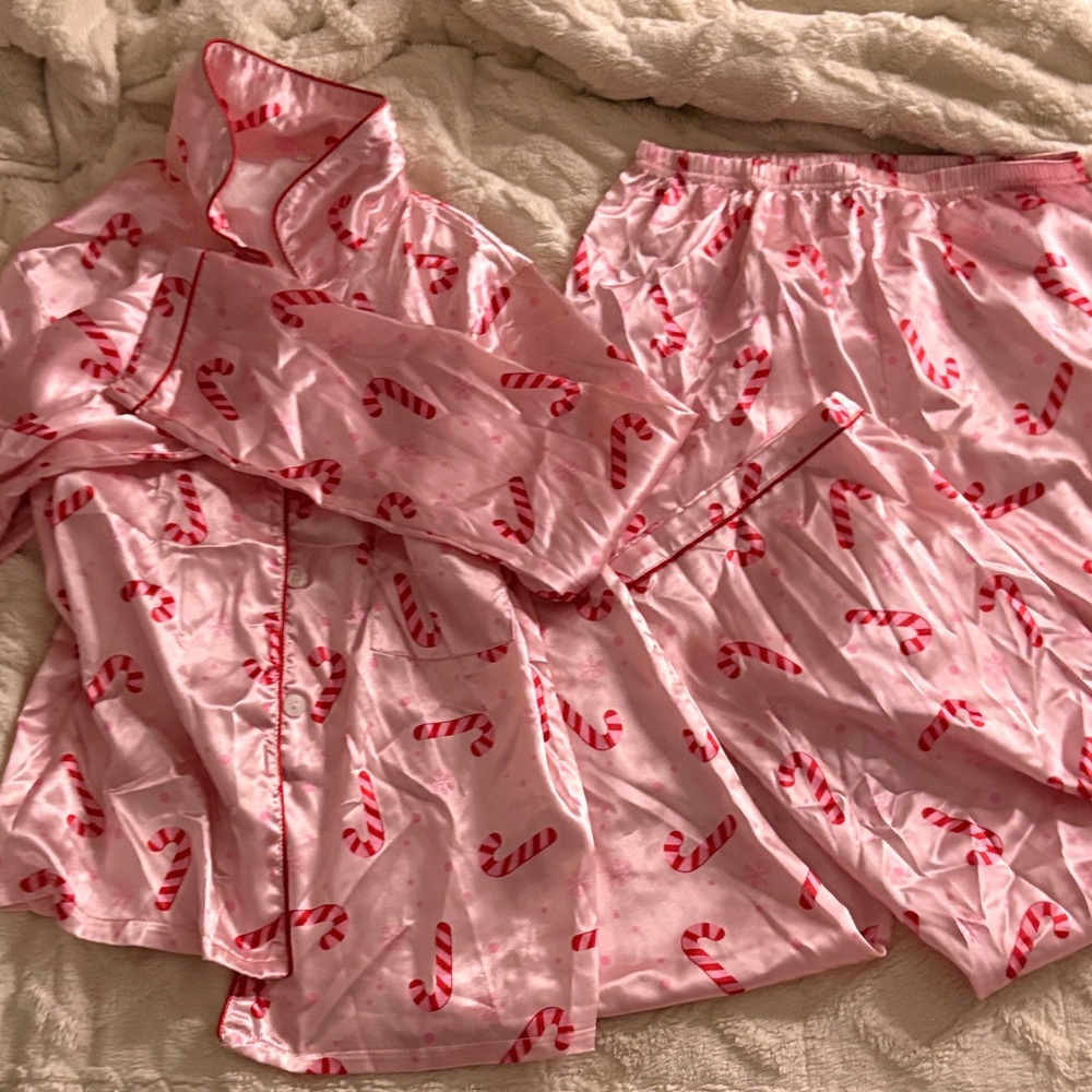 Pink Candy Cane Satin Pajama Set